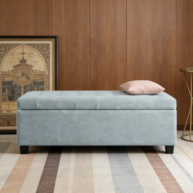 Repose-pieds 49,75 pouces, banc de rangement, banc de chambre d'entrée touffeté,, Bleu pastel