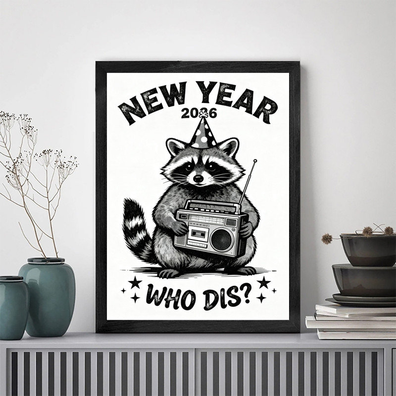 Reproduction d'art fantaisiste rétro encadré noir 2026, H 17 po x l 13 po