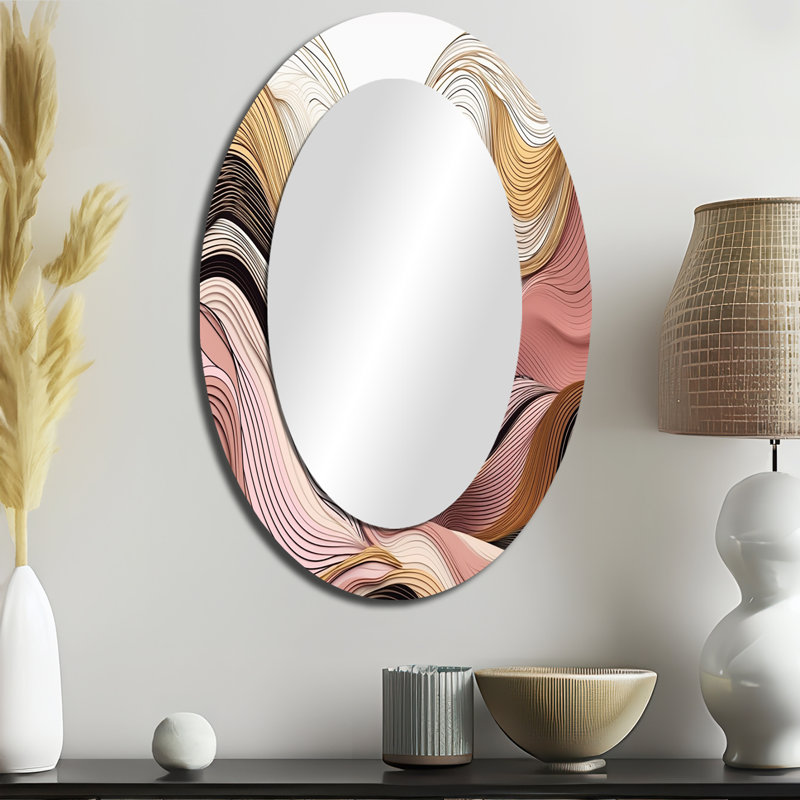 Exploring Abstracted Lines IV - Abstract Oval Decorative Mirror On Metal, 36" x 24"