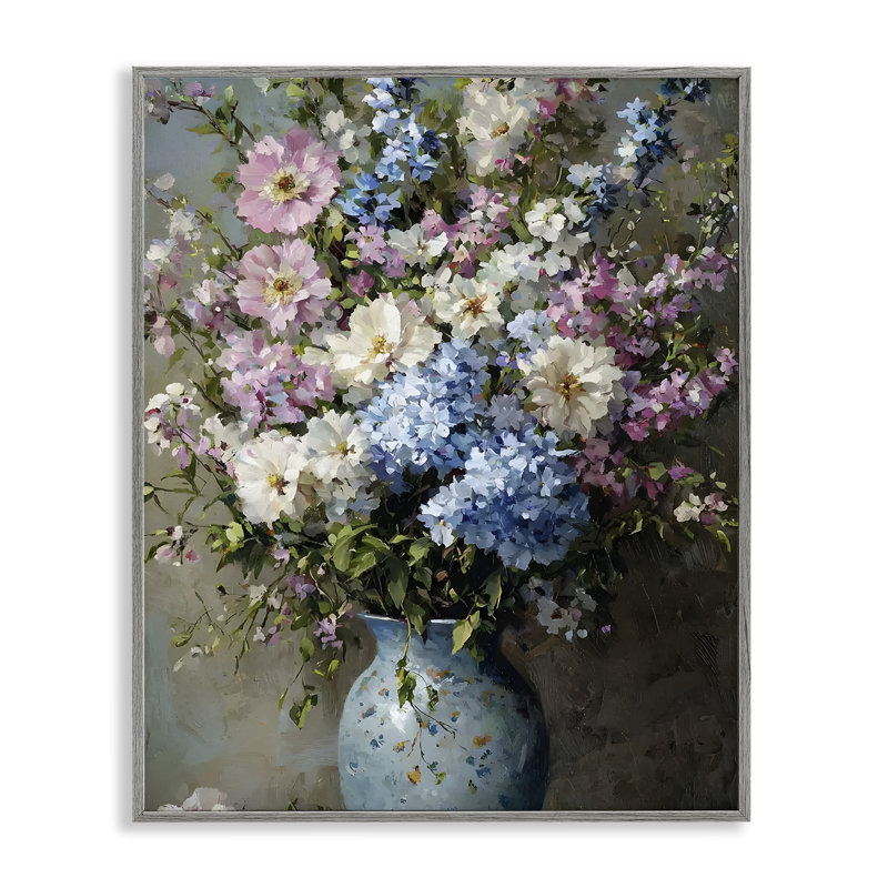 Giclée encadrée par un bouquet traditionnel de tons froids, design par Franklyn Gregory, H 30 po x l 24 po