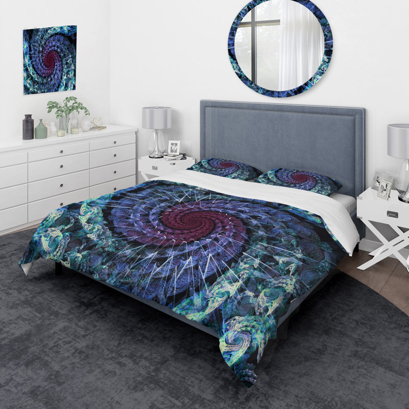Vortex en spirale bleu et noir - ensemble de housse de couette moderne - microfibre de polyester