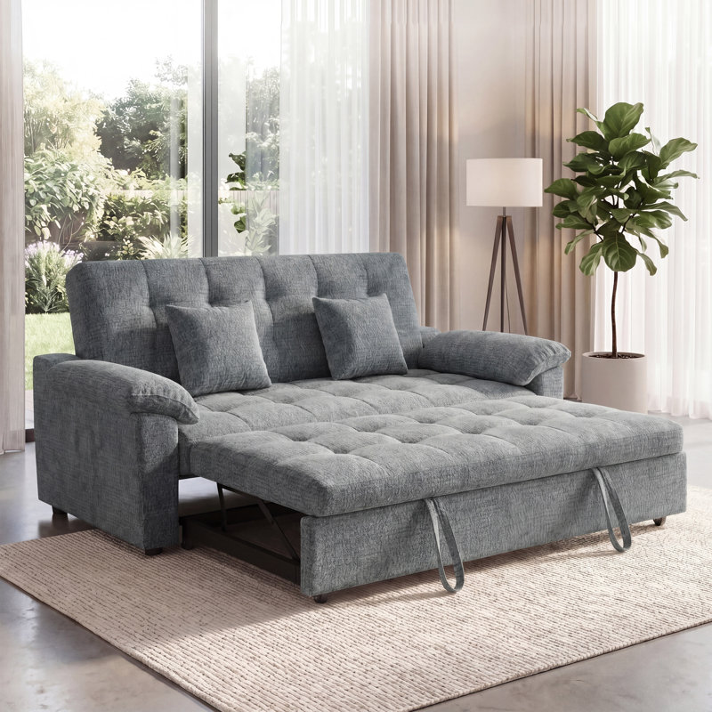 Canapé-lit convertible 60 po en tissu chenille avec dossier réglable pour petit espace, Gris