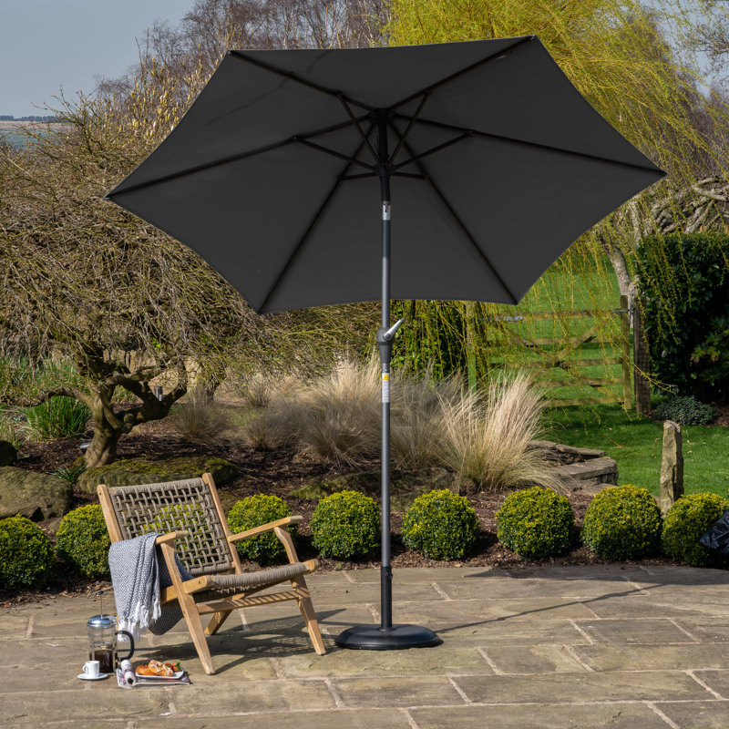 Hatten Riva Traditional Round Parasol, Grey, 238cm H x 300cm W x 300cm D