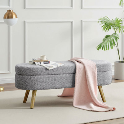 Storage Ottoman Bench For Bedroom End Of Bed, Sherpa Upholstered Shoe Seat Storage Beach For Entryway