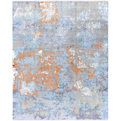 Tapis unique noué à la main gris Odom - 8 pi 3 po x 10 pi 1 po