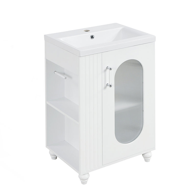 Meuble-lavabo de salle de bain avec lavabo, meuble-lavabo avec tablette à deux niveaux, Blanc