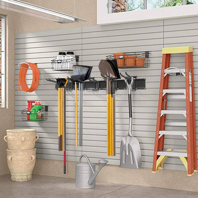 Petrolia Garage Storage Rack Hooks, 48 Inch Heavy Duty Wall Mount Garage Organization With 3 Rails And 6 Adjustable Double Wall Hooks,Hanging Shelves For Garden Tool/Broom/Mop(Black)