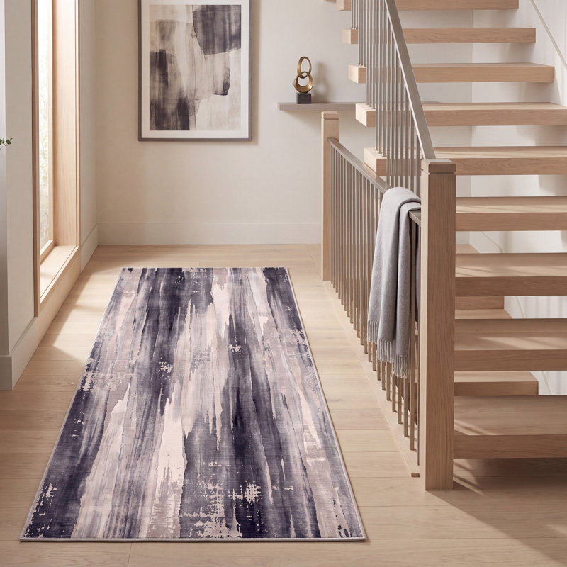 Tapis Selcuk moderne à l'aquarelle abstraite grise et noire, lavable en machine, antidérapant, à poils courts, pour intérieur et extérieur, adapté aux animaux domestiques, idéal pour le salon, la chambre, la salle à manger, l'entrée, le corridor ou le bureau.