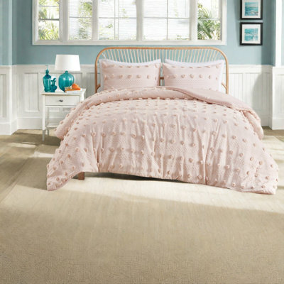 Ensemble de literie en jacquard rose élégant, polyester confortable pour la maison