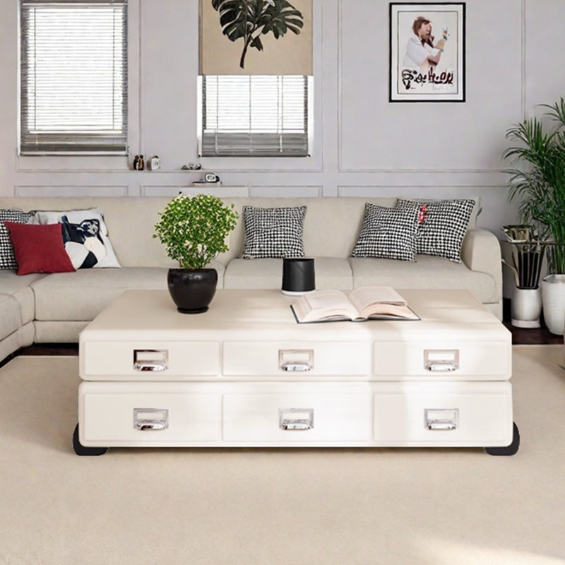 Design sense cream style solid wood coffee table