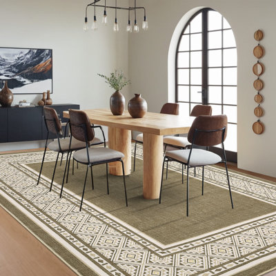 Tapis modernes modernes à bordure neutre, brun, 9 pi x 12 pi, doux, lavable, antidérapant, uni, grand tapis décoratif géométrique pour le salon, la chambre à coucher, la chambre à coucher, la chambre de bébé, la chambre de bébé, le dortoir, le bureau, la ferme, la maison