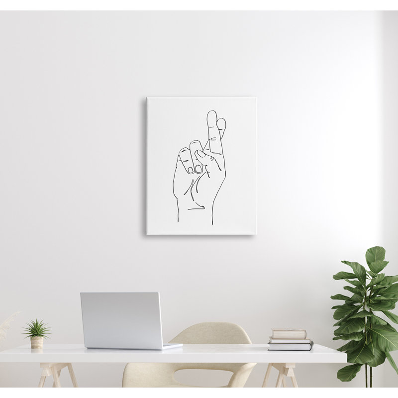 Main avec les doigts croisés - reproduction de dessin, Toile tendue, H 30 po x l 24 po x 1,5 po