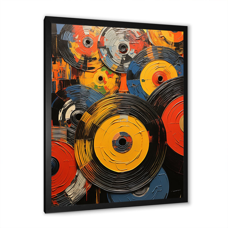 Décoration murale colorée en vinyle I - musique, H 32 po x l 24 po x P 1 po, Cadre simple noir