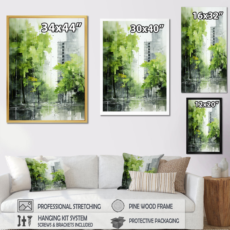 «Lime Lofts Skyscraper City Horizon» - Décoration murale encadrée de gratte-ciels, Toile tendue, H 40 po x l 30 po x P 1,5 po