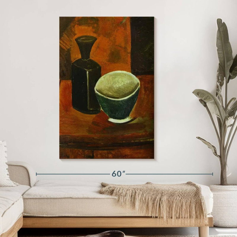 Pan vert et bouteille noire, H 48 po x l 32 po