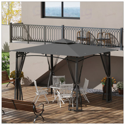 Patio Gazebo with Netting, Double Roof Canopy Shelter, Durable Metal Frame for Garden and Backyard Gatherings