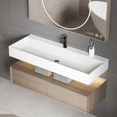 Lavabo de salle de bain mural 48 po en résine de pierre et vasque rectangulaire pour salle de bain rectangulaire en plein air