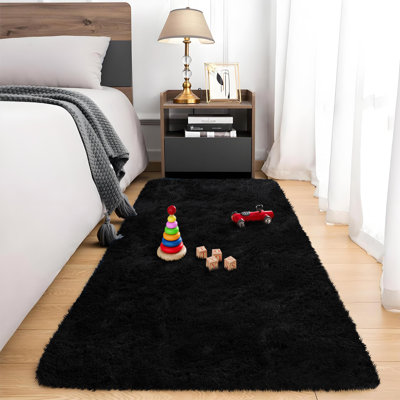 Black Washable Shag Area Rugs Non-Slip Fluffy Shag Plush Fuzzy Shaggy Rug for Living Room, Bedroom, Home Decor