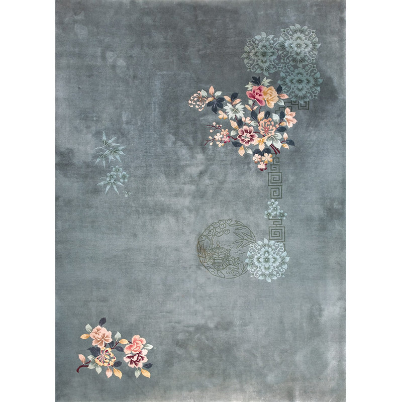 Room Size Antique Soft Blue Gray Color Art Deco Chinese Rug
