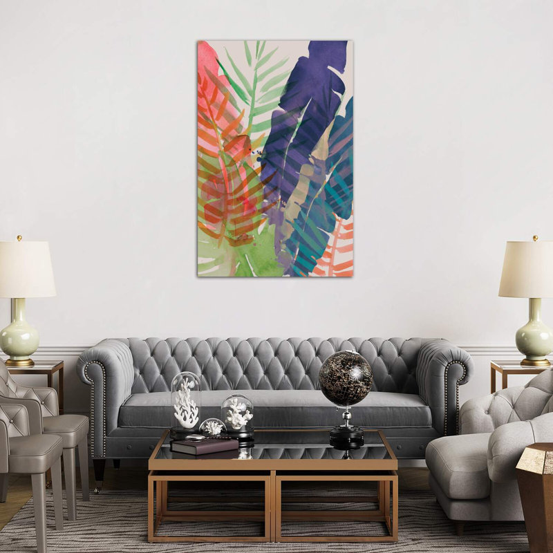 «Electric Palms I» par Jennifer Paxton Parker - reproduction d'art encadrée, H 32 po x l 24 po x P 1 po, Papier encadré blanc
