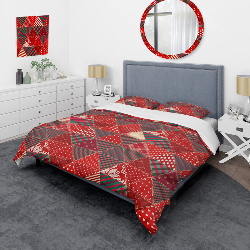 Red Quilting Patchwork - Ensemble de housse de couette à motif, Housse de couette pour grand lit et 2 taies décor