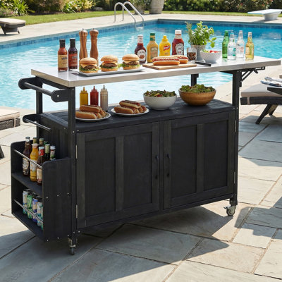 Îlot de cuisine extérieur, chariot à roulettes et armoire de rangement