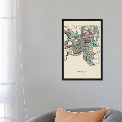 Antalya, Turkey Map 1 Piece Wall Art on Canvas