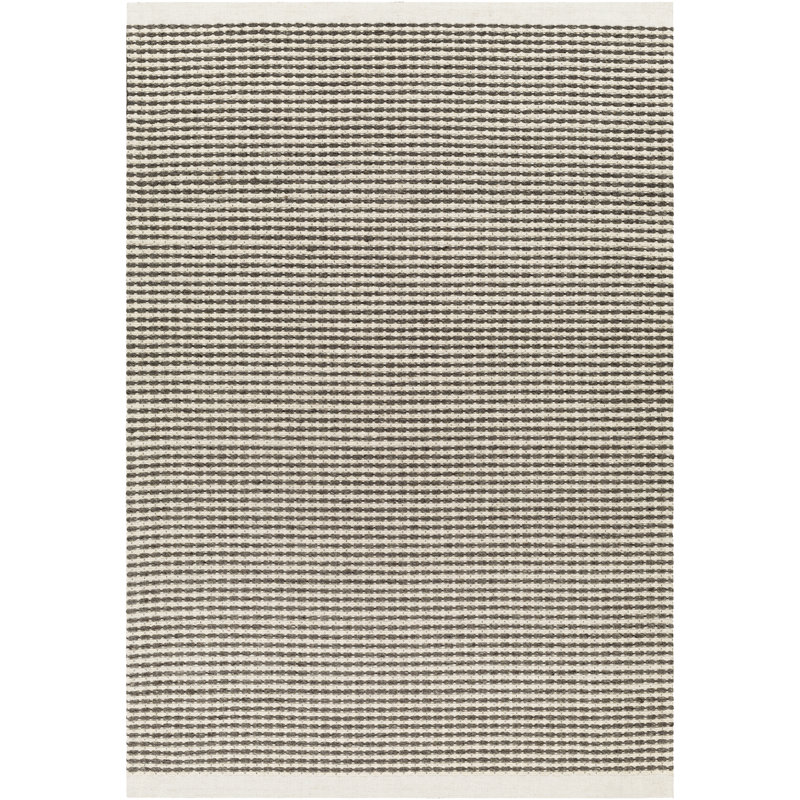 Tapis rayé en laine tissé à plat gris / beige Rylee, Rectangle 8 pi x 10 pi
