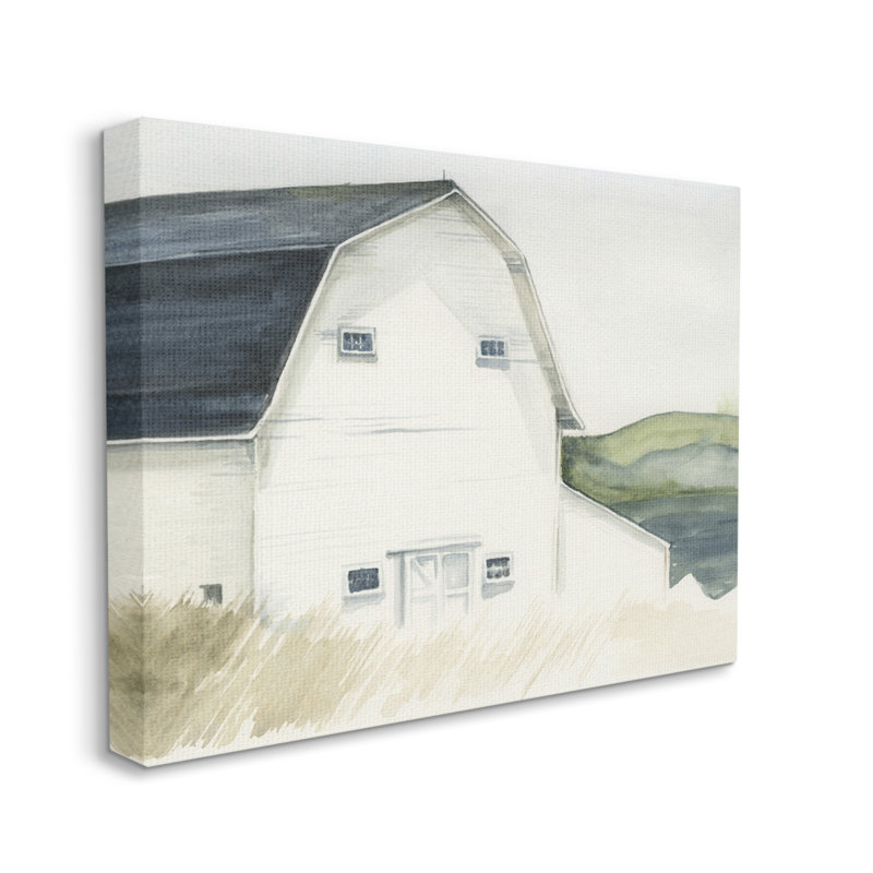 Blanc, campagne, grange, campagne, prairies par Jennifer Paxton Parker - Peinture, H 36 po x l 48 po x P 1,5 po, Toile tendue