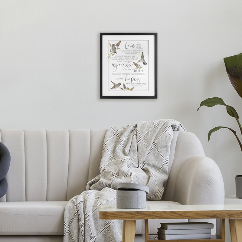 «Love is patient», reproduction sous verre encadrée, conception par Annie Lapoint, Cadre noir minuit, H 16 po x l 13 po