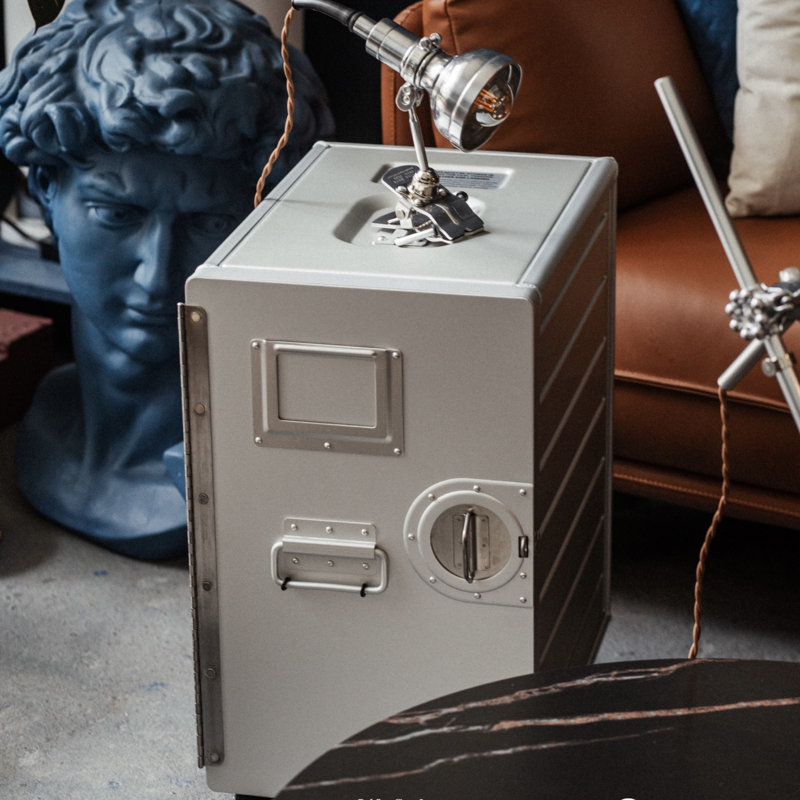 Industrail Locker End Table with Storage, Brushed Silver