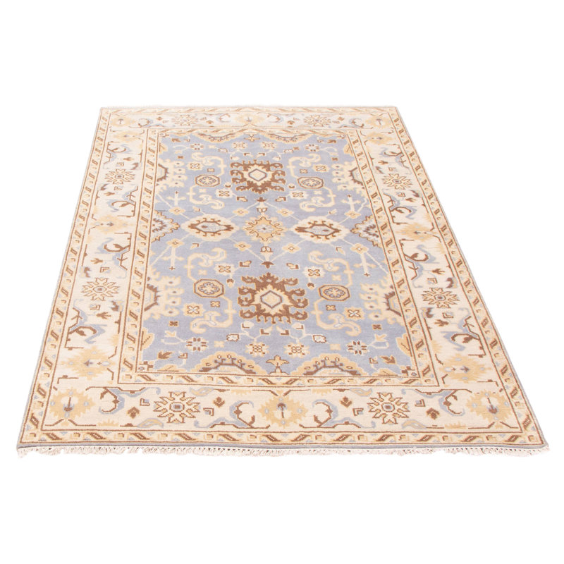 Tapis unique en laine noué à la main nouvel âge 6 pi x 8 pi 11 po bleu clair / beige Teryon