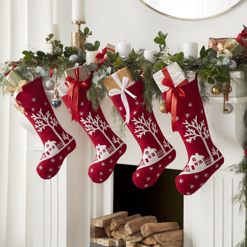 Snowy Village Scene Christmas Stocking
