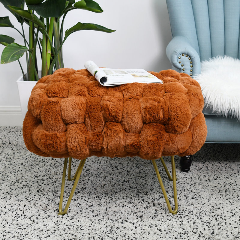 Deya Upholstered Ottoman, Umber Faux Fur