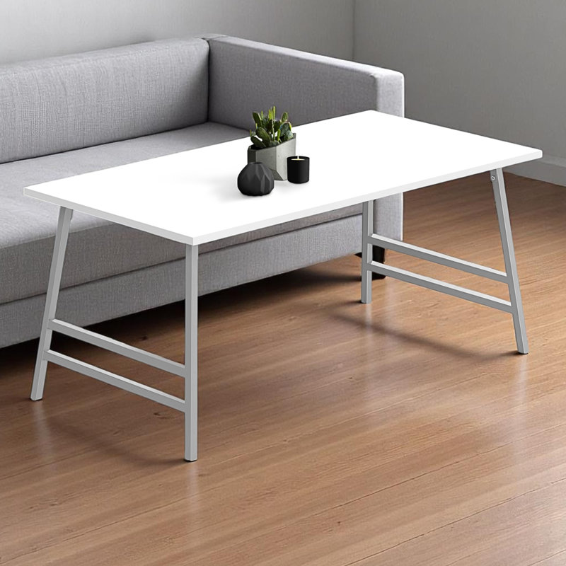 Angelea Rectangulr White Finish Coffee Table With Silver Metal Leg, 17.77" H X 39.75" W X 19.72" D