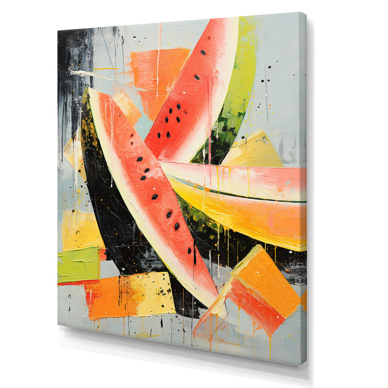 Cubique vert pastèque, motif 4 - Melon, art mural, H 32 po x l 16 po x P 1 po