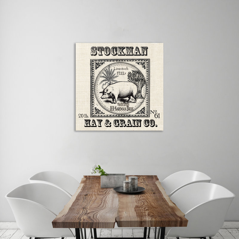 «Farmhouse Black & White Grain Sack: Pig», toile tendue par August Grove®, H 48 po x l 48 po x P 1,5 po