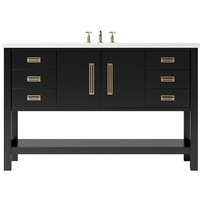Meuble-lavabo simple très large Kiawah, Noir, Or satiné, 60"