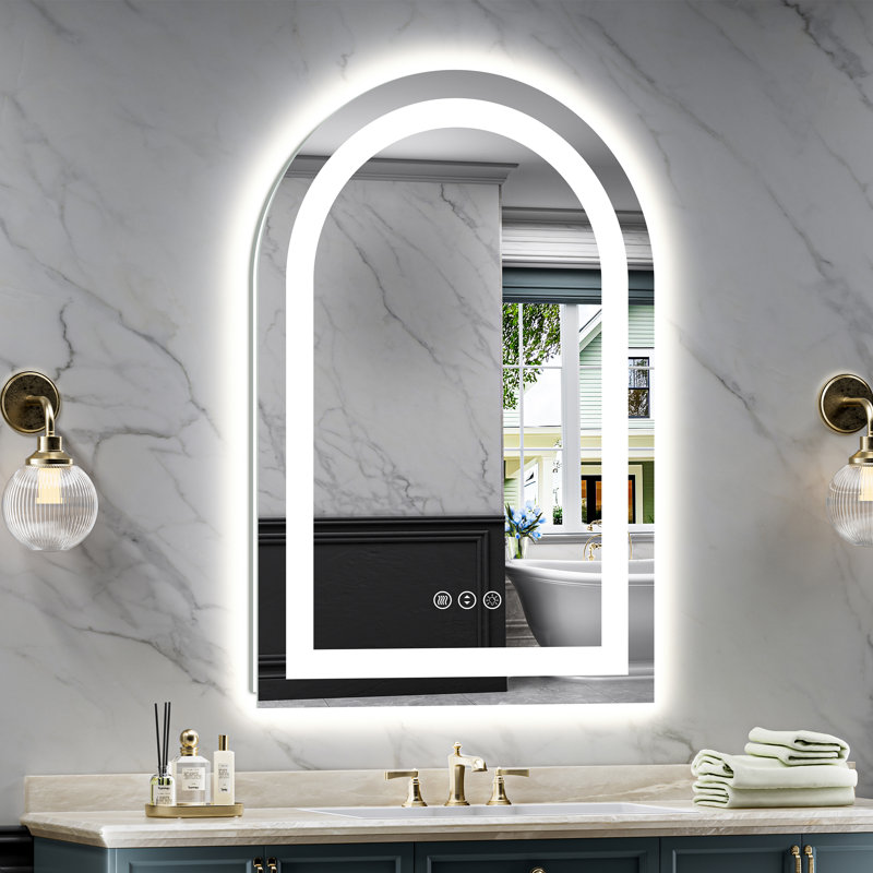 Arch Bathroom LED Mirror with Frontlit & Backlit, Anti Fog Lighted Vanity Mirror with Stepless Dimmable, ETL Listed, IP54 Waterproof, CRI90+, HD Tempered Glass