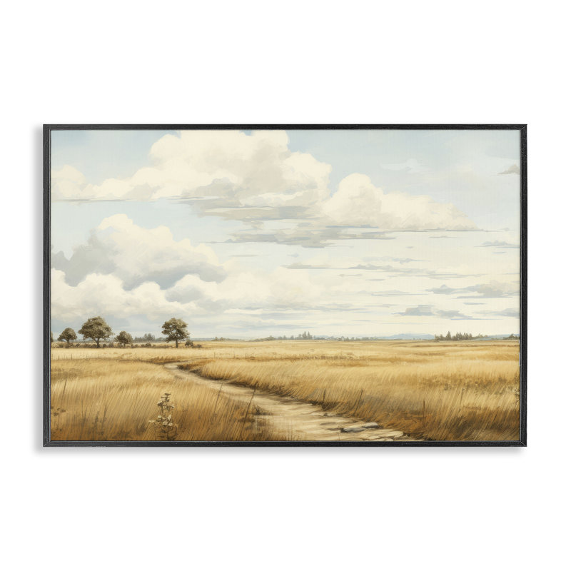 Chemin à travers une vaste prairie, estampe numérique, design par LSR Creative Studio, Giclée encadrée noir minuit