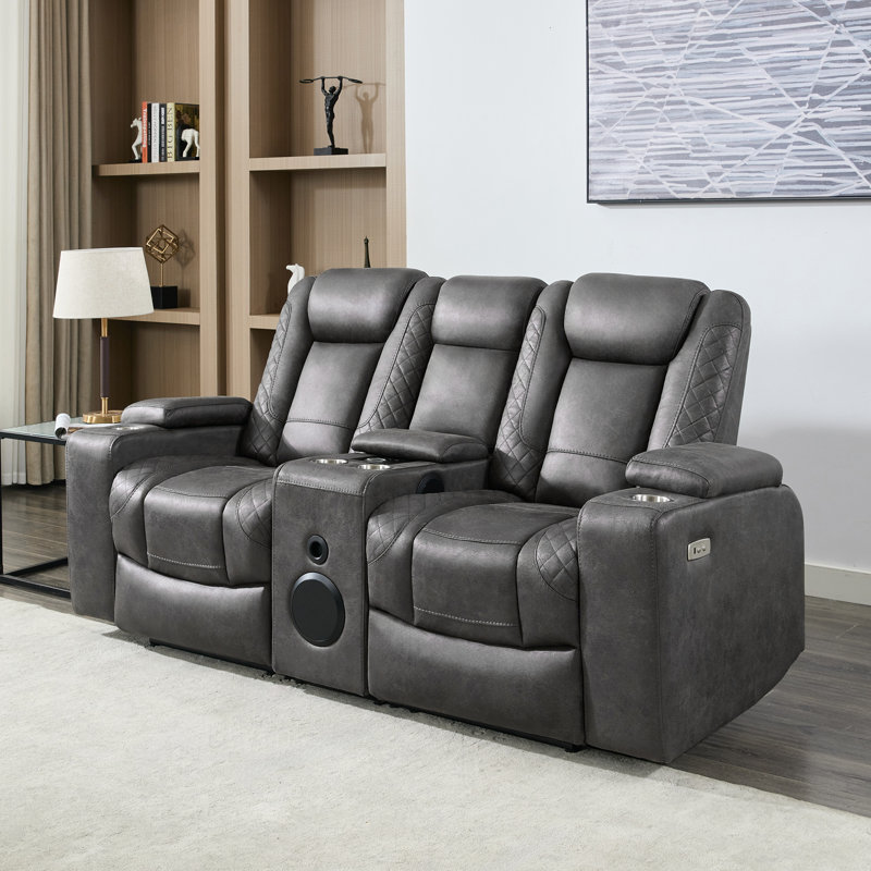 Berwin 2 Seater Linen Electric Reclining Loveseat, Grey Fabric