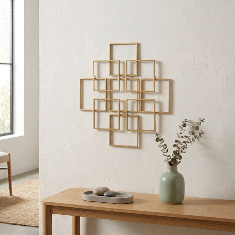 Sculpture murale moderne en métal Richese, finition dorée, 24 po, H 24 po x l 24 po x P 0,5 po, Or