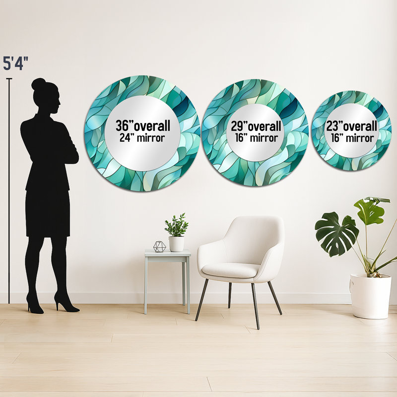 Seaglass Mosaic Emerald Coastal Pattern - Abstract Wall Mirror, Modern Decorative Mirror, Printed Metal Art, 23" x 23", Round