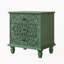 Table de chevet en bois sculpté avec 3 tiroirs, commode décorative en relief à volutes rétro, table de bout d'armoire de rangement pour le salon de la chambre à coucher, vert