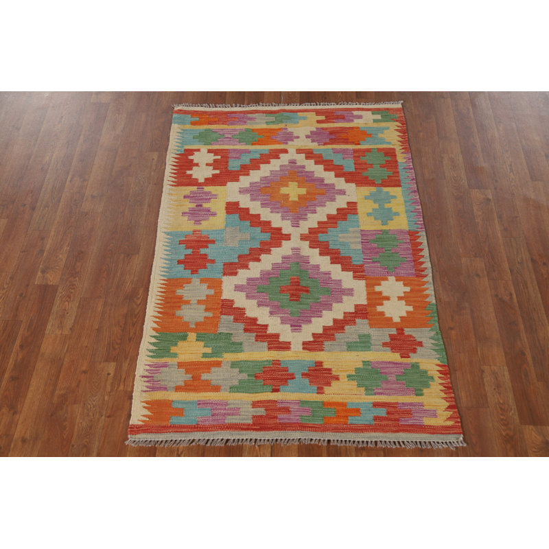 Tapis oriental réversible en laine Kilim 3 x 5