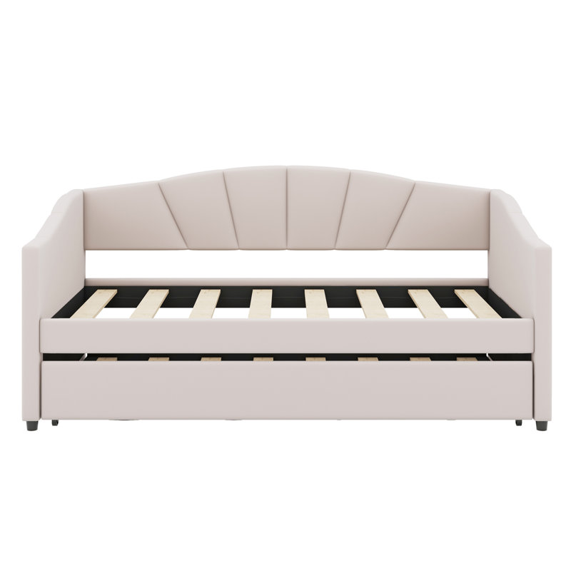Upholstered Daybed Bed With Trundle Bed, Beige