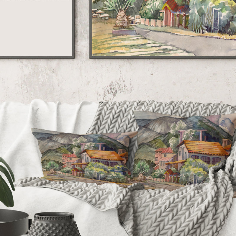 Rectangle, paysage grec au large de la mer Égée - coussin décoratif traditionnel