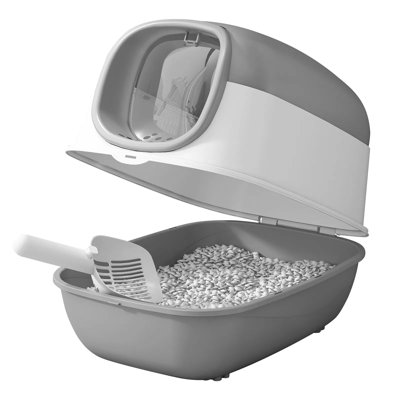 Modern Enclosed Cat Litter Box With Built-in Scoop Storage, Lightweight, Dual-entry, Odor Control For Indoor Home Decor