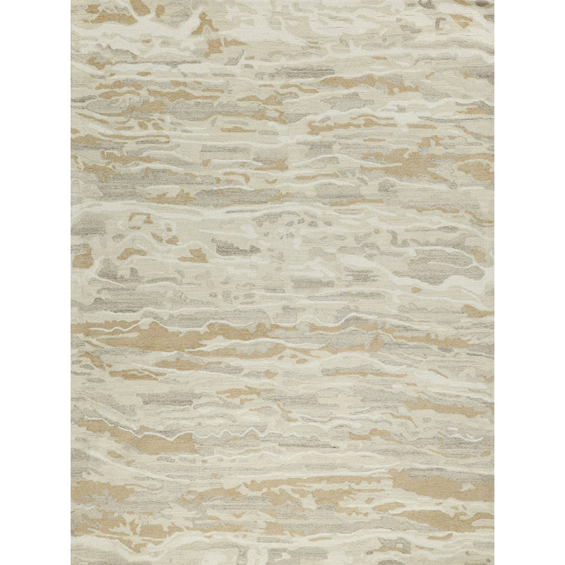 Cortero Hand Tufted Wool Abstract Area Rug, Rectangle 9' x 12', Gold/Ivory