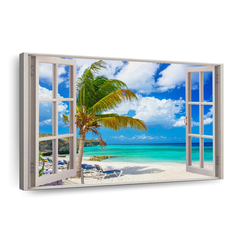 " White Beach Window View Canvas Print ", 8" H x 12" W x 1" D
